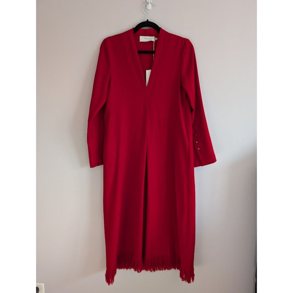 NWT Beatrice .B Italy Red Wool Midi Dress with Fringe Detail Size US 2 / 40 EU